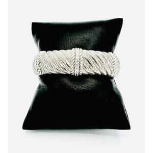 Judith Ripka sterling silver twisted cable diamonique (cz) one sided hinged cuff